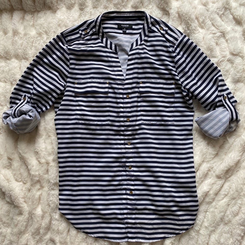 Navy and White Button Up Size Medium